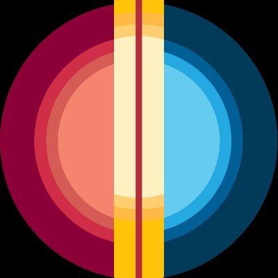 IllumiNative's logo. A circle split in two colors, on the left is red and on the right is blue with a yellow line in the middle.