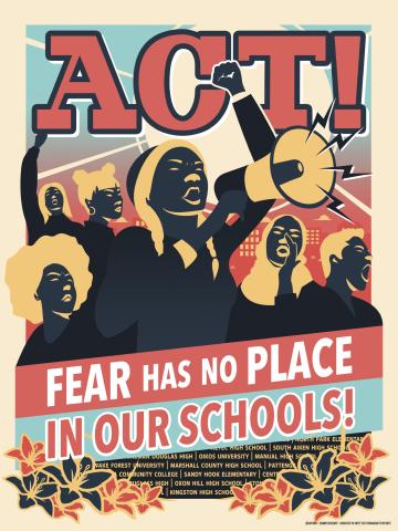 Act (Fear Has No Place in Our Schools)” by Koy Suntichotinun hangs in phone booths at both Cal Wellness offices. A multidisciplinary artist based in San Diego, Suntichotinun’s piece calls for an end to gun violence.