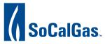 SoCalGas logo with a blue rectangle on the left and inside the rectangle there is a white candle light