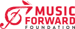 red music note with Music Forward Foundation in red block letters to the right