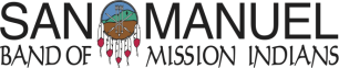 San Manuel Band of Mission Indians logo written in black with a dream catcher in the middle