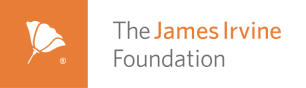The James Irvine Foundation logo with a white flower on the left in a orange box. 