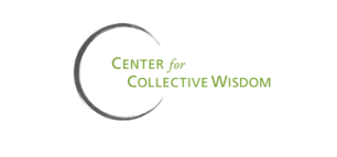 A circular logo with the words center for collective wisdom protruding in green font