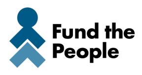 A stick figure person made up of basic shapes, with the text Fund the People.